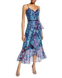 Marchesa Notte Colorblock Floral Organza Sleeveless High Low Side Ruffle Gown In 2020 Chiffon Midi Dress Midi Dress Sale Fashion