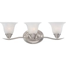Volume Lighting Trinidad 3 Light Indoor Brushed Nickel Bath Or Vanity Wall Mount With Alabaster Glass Bell Shades V5233 33 The Home Depot Volume Lighting Bathroom Light Fixtures Brushed Nickel Simple Lighting