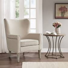 Natural Beige Fabric Bronze Nailhead Trim Wingback Arm Chair Stylish Accent Chairs Nailhead Trim Chair