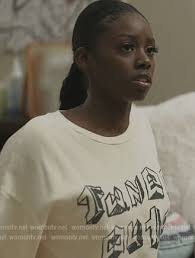 WornOnTV: Kiesha's white printed sweatshirt