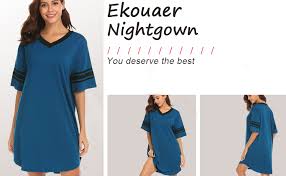 Podrás elegir entre faldas cortas, medias y largas y combinarlas con una bonita camiseta. Amazon Com Ekouaer Camison De Algodon Tipo Camisa Con Manga Corta Y Cuello En V De Corte Holgado Pijama Para Mujer Tallas S A Xxl Clothing