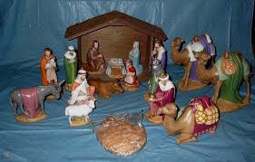 Vtg holland mold nativity mary, joseph manger. Vintage Holland Mold Christmas Nativity Set Ceramic W Wood Creche Very Large 1901668647