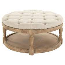 Coffee table ~ cocktail table ~ country french coffee table by drexel heritage. Talia French Country Grey Oak Linen Tufted Round Wood Coffee Table Ottoman Tufted Ottoman Round Ottoman Wood Ottoman