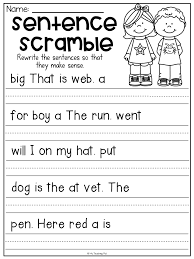 Sentence Scramble Worksheet For Kindergarten Students Unscramble The Words And Rewrite Them To First Grade Writing Kindergarten Writing First Grade Worksheets