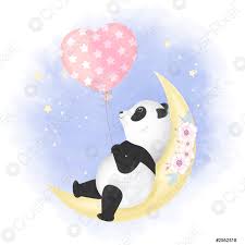 C'est un animal très rare qui vit dans le centre de la chine. Mignon Panda Avec Ballon Sur Le Croissant Lune Main Dessin Vecteur Stock Crushpixel