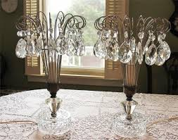 Vintage Crystal Waterfall Teardrop Table Lamp Pair Working Complete 16 Vintage Crystal Waterfall Art Deco Lamp