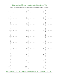 Maths Worksheet Converting Mixed Fractions To Improper Fractions C Fractions Improper Fractions Mixed Fractions Worksheets