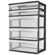 • extremely durable abs plastic housing and drawer body • transparent polystyrene front window for easy viewing • pigeonhole type steel storage bin units organize small parts • best suited where space is limited and organization is crucial • produced of prime cold rolled. Sterilite 5 Drawer Wide Tower Black 15 Gal Capacity Walmart Com Walmart Com