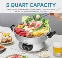 YONGXING 5L Dual-Sided Electric Hot Pot – 304 Stainless Steel Shabu Shabu  Pot With Divider, 1400W Fast Heating