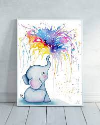 Elephant Painting Elephant Wall Art Nursery Decor Baby Etsy
