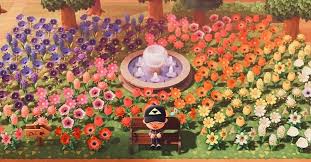 This is so easy to do: Acnh Designs Layouts On Instagram Ending The Day With This Fantastic Flower Field Fountain Design This Is Garden Animals Flower Garden Animal Crossing