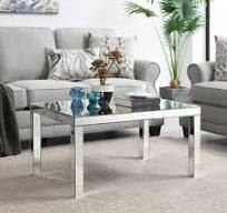 MIREO Couchtisch verspiegelt mit Kristall-Inlay-Oberfläche, rechteckiger  silberner Akzenttisch, modernes Design, luxuriöse, zeitgenössische Möbel  für ...