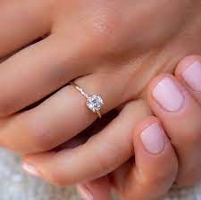 Starry Round Diamond Ring Diamond Engagement Ring Thin Band Small Engagement Rings Thin Band Engagement Ring