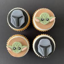12 Mandalorian Inspired Cupcake Toppers Fondant Etsy Star Wars Food Dessert Decoration Yoda Cake