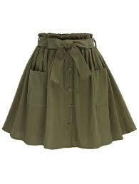 Olive Green Self Tie Button Front Circle Skirt Army Green Skirt Skirt Fashion Womens Skirt