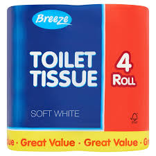 Dan heb je geluk, want hier zijn ze. Breeze Toilet Tissue Soft White 4 Roll Toilet Roll Kitchen Roll Tissues Iceland Foods