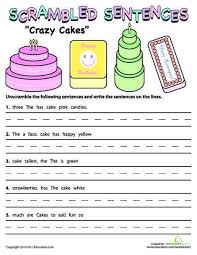 Second Grade Reading Writing Worksheets Scrambled Sentences Crazy Cakes Sentence Scramble 2nd Grade Worksheets Writing Worksheets