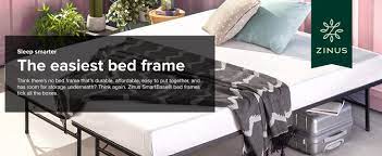 Closely spaced wooden slat frames with strong and sturdy balanced low profile Amazon Com Zinus Smartbase Tool Free Assembly Mattress Foundation 14 Inch Metal Platform Bed Frame No Box Spring Needed Sturdy Steel Frame Underbed Storage Narrow Twin Everything Else