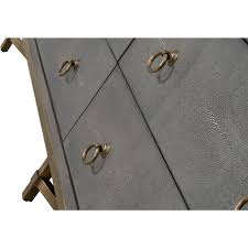 Decorative pair of shagreen side tables, nightstands with two drawers. Efl 6120 Gry Shg Gld Strand Nightstand In Grey Faux Shagreen Brushed Gold