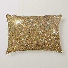 Luxury Gold Glitter Printed Image Decorative Pillow Zazzle Com Gold Throw Pillows Decorative Pillows Gold Pillows