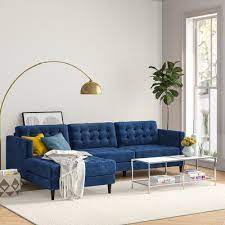 Wade Logan Eliora 113 Sofa Chaise In 2021 Blue Sofa Living Blue Sofas Living Room Velvet Sofa Living Room
