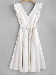 White sleeveless dress with ruffles. Ruffles Knotted Sleeveless Dress White Cute Casual Dresses Casual Dresses For Women Casual Dresses