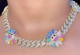 Cuban Link Murakami Flower Necklace Etsy