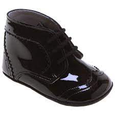 Baby Boys Black Patent Leather Pram Shoes Lace Up Cachet Kids