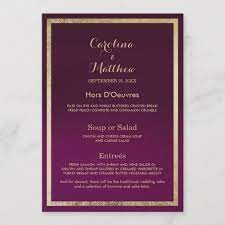 Ombre Fuchsia Burgundy Faux Gold Wedding Menu Elegant Handpainted Watercolor Weddinginvitations M Wedding Menu Wedding Menu Cards Themed Wedding Invitations