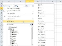Filter a range of data select any cell within the range. Filtering By Date In An Excel 2010 Table Dummies