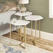 Great savings & free delivery / collection on many items. Amazon Com Walker Edison Modern Hexagon Nesting Side End Table Set Living Room Set Of 3 White Marble Gold Side Table Af16hex3wm Furniture Decor