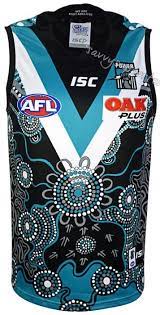 Designed by renowned aboriginal visual artist elizabeth close and crows aflw player danielle ponter, the indigenous design will be proudly worn at all away games as well as during the inaugural aflw indigenous round. Port Adelaide Power 2018 Afl Mens Indigenous Guernsey Pa18jsy13m Savvysupporter
