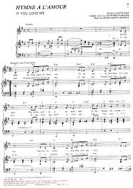 Edith Piaf Hymne A L Amour Partition Musicale Edith Piaf Sheet Music Music Score