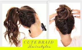 Cute Back To School Hairstyles Braided Ponytail Into A Big Messy Bun Hair Tutorial Bun Styles F Bun Hairstyles Messy Hairstyles Diy Hairstyles