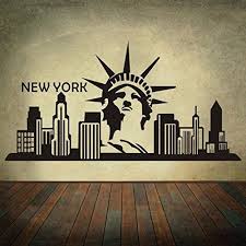 New York City Skyline Silhouette Art Sticker Statue De La Liberte Sticker Mural Decoration Art Des Disques De Vinyle L Art De La Silhouette Deco Chambre Garcon