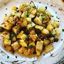 No Oil Home Fried Potatoes Served With My No Oil Tofu Scramble Is Comfort Food For Any Time Of The Day Home Fried Potatoes Whole Food Recipes Fried Potatoes