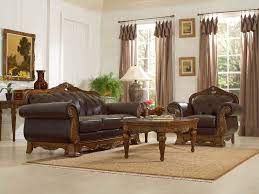 Wood And Leather Furniture Wood Trim Genuine Leather Sofa Couch C Brown Leather Living Room Furniture Leather Living Room Furniture Living Room Leather