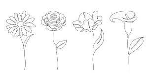 Set Of Flowers On White Background One Line Drawing Style Flower Line Drawings Line Art Drawings Line Art Flowers