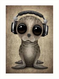 Cute Baby Seal Dj Wearing Headphones Art Print By Jeff Bartels Cute Animal Drawings Adorable Cute Animals Baby Seal