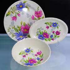 Vintage Melamine Floral Dinnerware 3 Serving Pieces Plates And Bowls Serving Piece Vintage Dinnerware