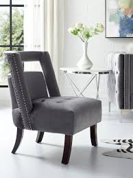 Elegant Grey Velvet Curved Back Armless Accent Chair Accent Chairs Stylish Accent Chairs Chair