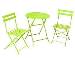 Amazon Com Cosco 3 Piece Folding Bistro Style Patio Table And Chair Bright Green Furniture Outdoor Tables And Chairs Outdoor Bistro Set Patio Furniture Sets