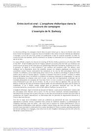 Pdf Entre Ecrit Et Oral L Anaphore Rhetorique Dans Le Discours De Campagne L Exemple De N Sarkozy