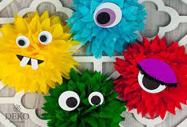 Das basteln mit krepppapier ist ideal für festliche dekoration. Diy Lustige Monster Aus Krepppapier Deko Kitchen