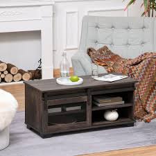 Roll with the ease of a coffee table on casters in farmhouse style. Homcom Farmhouse Coffee Table With Sliding Mesh Barn Door Industrial Rustic Rectangular Tv Stand For Living Room Storage Cabinet With Adjustable Shelf Dark Brown W Aosom Canada