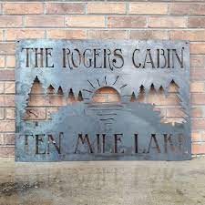 Metal Cabin Sign Custom Metal Sign Your Text Metal Cabin Sign Custom Metal Signs Cabin Wall Art