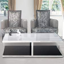 Soft stone colour suits a range of decor schemes. Elena Rectangular Striped Stone Coffee Table Robson Furniture