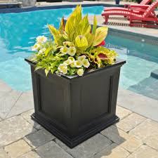 Mayne Self Watering Fairfield 20 In Square Black Plastic Planter 5825b The Home Depot Patio Planters Square Planters Large Patio Planters