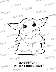 Baby Yoda Outline Svg Eps Jpg Instant Download For Cricut Etsy Yoda Drawing Yoda Art Yoda Images