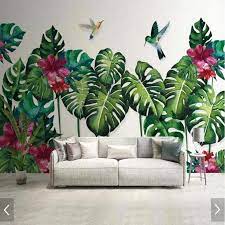Rainforest Tropical Leaf Flower Wallpaper Mural Print Photo Wall Paper For Living Room Hand Painting Wall Murals Painted Mural Wall Art Wall Murals Painted Diy